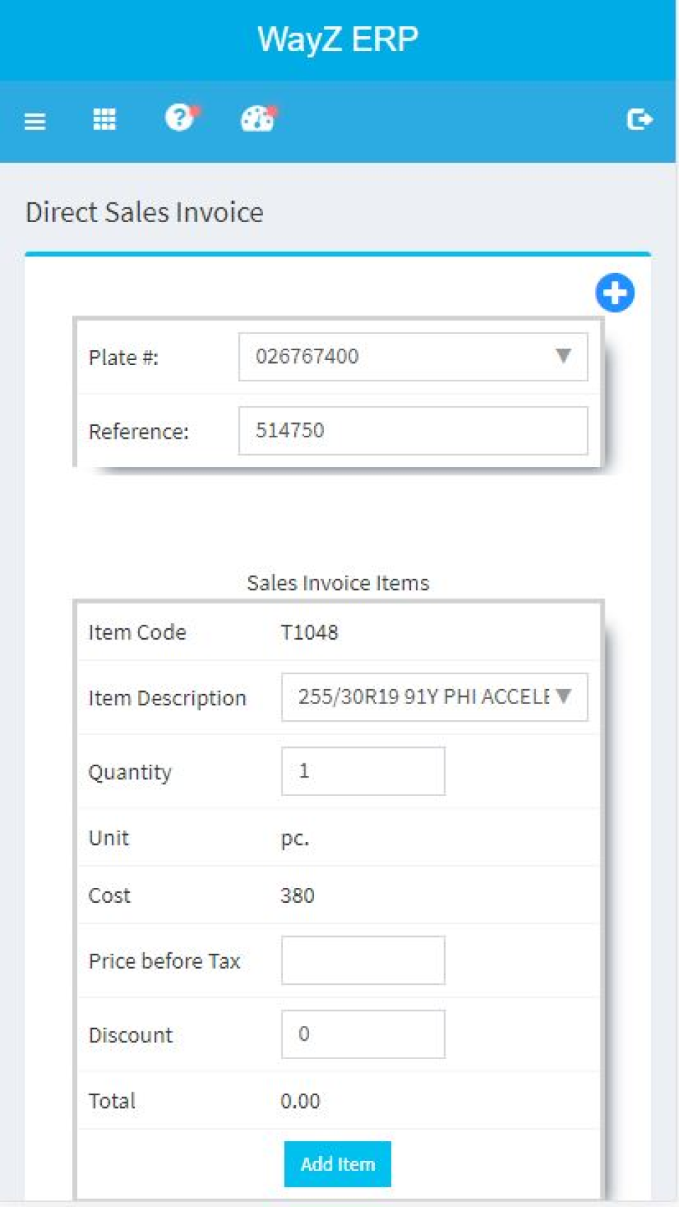 screenshot of WayZ ERP